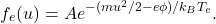 \begin{gather*}f_e(u) = Ae^{-(mu^2/2-e\phi)/k_BT_e}.\end{gather*}
