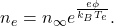 \begin{gather*}n_e = n_{\infty}e^{\frac{e\phi}{k_BT_e}}.\end{gather*}